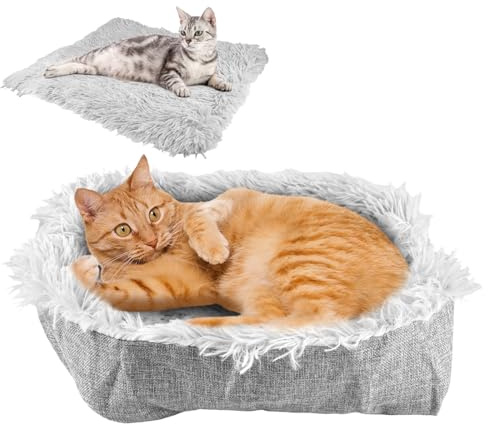 EXIN DECHEN Cama para Gatos y Perro Pequeño 2 en 1, 61x51cm, Gris
