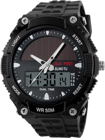 Bexdug Relojes De Energía Solar para Hombres - Reloj Deportivo Exterior con Pantalla Digital | Reloj Digital Multifunción para Adultos con Fecha Indicador para Deporte y Fitness Ocasión Formal