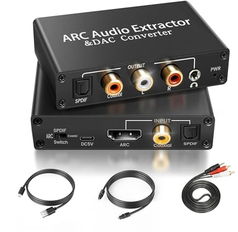 HDMI ARC Audio Extractor DAC 192kHz Digital to Analog Converter, HDMI ARC/Optical/Coaxial Input to SPDIF/RCA/3.5mm Stereo Output, Audio Splitter Adapter for TV, PS3/4, Blu-ray, Home Theatre System