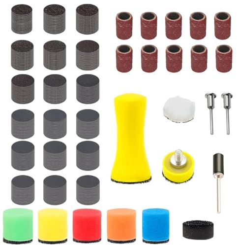 Rotary Tool Accessories, 382 Pcs Sander for Drill Attachment with 360 Sandpaper Sheets, 11 Plus Tool Attachments, 10 Small Sandpaper Discs, 1 Connecting Rod for Resin, Wood, Jewelry, Metal