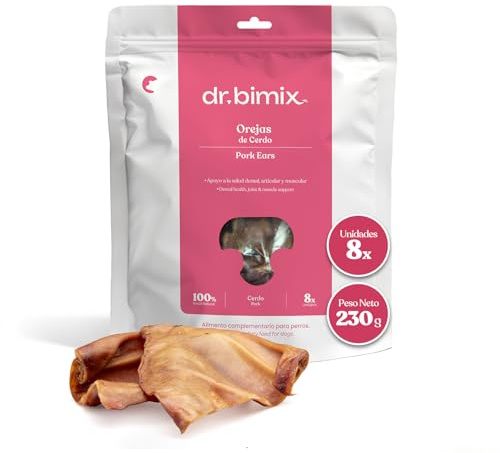 dr bimix Orecchie di Maiale per Cani – 8 Snack Naturali Ricchi di Collagene e Proteine, Bocconcini Salutari che Supportano Articolazioni, Pelle, Gengive e Denti – 230 g – 1 Confezione