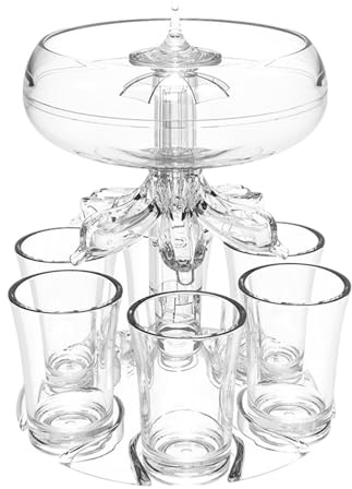 Birtern Distributeur de verres à liqueur avec 6 verres à shot et support en acrylique sans contact pour boissons, jus, spiritueux, cidre, whisky, cocktail pour fête, jeux à boire à la maison