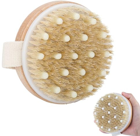 Cepillo seco, pelo de cerdo, cepillo para el cuerpo, cepillo de masaje, cepillo de masaje, cepillo de cuerpo, cerdas naturales, celulitis, cepillo de baño, para piel seca, drenaje linfático y
