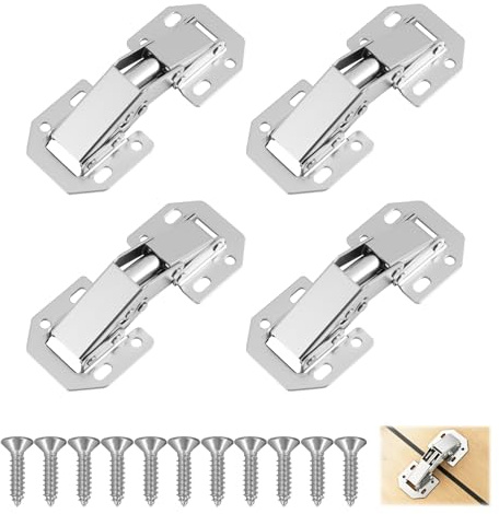 4 Stück Scharniere für Schranktüren, 90 Grad Küchentürscharniere aus Edelstahl mit Soft Close, Aufschraubscharniere für Küchenschrank, Kleiderschrank, Möbel, inkl. Schrauben