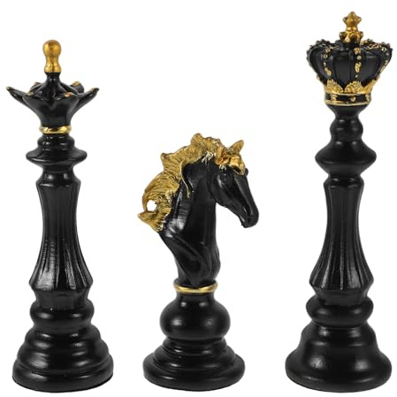 BESPORTBLE Set 3 Pezzi Statua Decorativa Scacchi in Resina Nero Texture Realistica Design Elegante per Casa Ufficio e Arredo Creativo da Tavolo