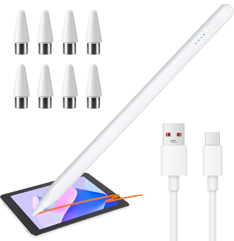 Pennino universale per tablet compatibile con iPhone/Samsung/Xiaomi/Huawei, penne per touch screen con 8 punte di ricambio, sensibilità all'inclinazione, rifiuto di palmo
