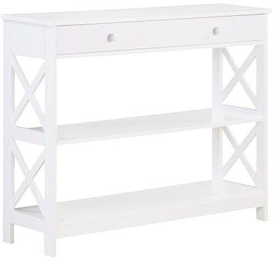 Convenience Concepts Oxford 1-Drawer Console Table 39.5 - Farmhouse Sofa Display with Storage Shelf For Living, Family, & Dining Room, Modern Entryway Hall Table for Kitchen, Bedroom, White