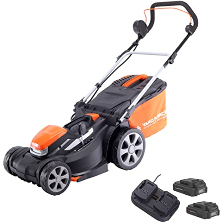 YARD FORCE - Leistungsstarker Akku Rasenmäher 20V | 2x5,0Ah Lithium-Ionen-Akku | 40cm Schnittbreite | Schnellladetechnologie | 25-75mm Schnitthöhenverstellung | 45L Hybridfangsack