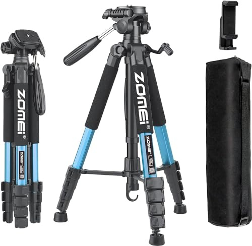 74/188cm Camera Tripod Tall Stand, Professional Travel Video Tripod Compatible with DSLR Cameras, Mobile Phones, Projector, Binoculars, Spotting Scope (Blue)