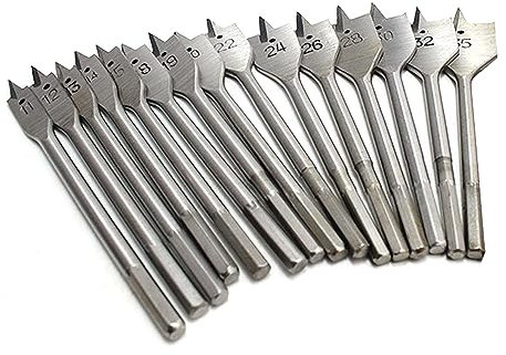Spade Drill Bit Set - 13pcs 1/4 Shank Paddle Flat Bits for Woodworking Carbon Steel Paddle Flat Bits Shank Woodworking Drill Power Tool for Most Types Of Wood