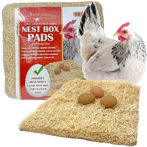 Nest Box Pads for Chicken Nesting Boxes - 13 x 13 Pads Made in USA from Sustainably Sourced Aspen Excelsior (10 Pack)