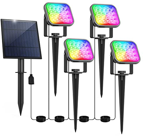 NATPOW Solar LED Spotlights Outdoor, 4-in-1 Garden Lights, IP65 Waterproof, Auto On/Off Landscape Lighting for Trees, Yard, Path (RGB)
