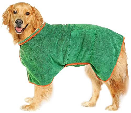 OCSOSO - Peignoir de Bain pour Chien - Peignoir de Bain pour Chiens de Petite Taille, de Taille Moyenne et Grande, pour Chiens et Chats, avec Super Absorbant pour Un séchage Rapide (Vert S)