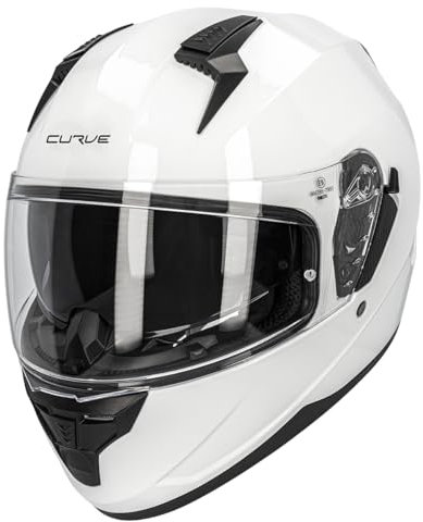 Casco Moto Integral Curve Lead Blanco Brillante, Material ABS, Visor Solar Ahumado, Cierre micrométrico, Adultos, Hombre y Mujer, ECE 22.06 (L)