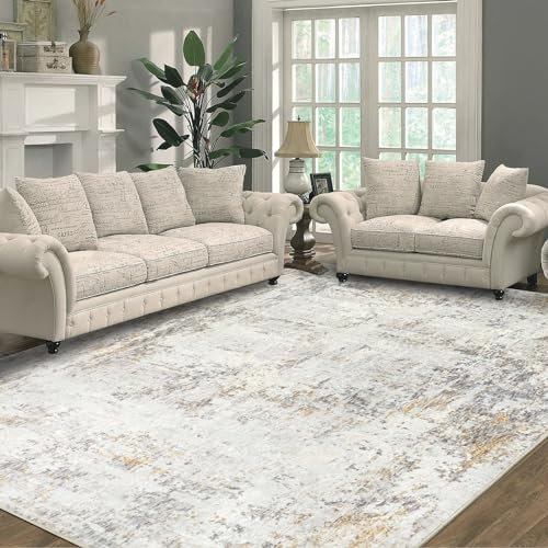 Capslpad 160x230cm Large Modern Abstract Rugs Living Room Non-slip Area Rug Short Pile Faux Wool Bedroom Carpet Lightweight Washable Minimalist Floor Carpet for Living Room Bedroom Office Decor, Beige