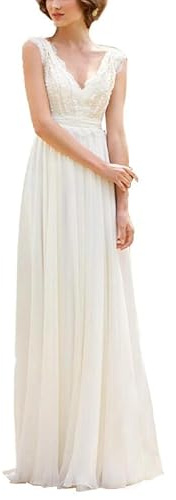 SEVENYXX Abiti da Sposa Vintage Civil V-Neck Beaded Abiti da Sposa Abito da Sposa, Avorio, 46