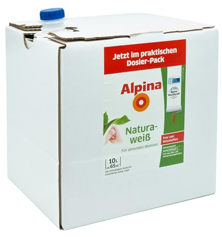 Alpina Wandfarbe Naturaweiß matt im praktischen Dosier-Pack – ergiebig, gut deckend & reinigungsfähig – 10 Liter