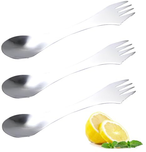 WBZOWRB 3 Stück 3In1 Metall Camping Besteck, Besteck Messer, Outdoor Göffel Spork, Messer Löffel Gabel Inkl, Ultraleichte Essbesteck Kombi, Outdoor Besteck, Reisebesteck In Grau