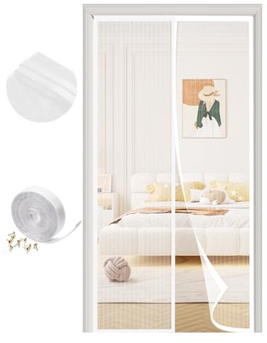 SAILIMAY Fly Screen Door, 140 x 210 cm, Magnetic Insect Protection Balcony Door, No Drilling, Strong Magnets, Easy Adhesive Mounting and Durable Net (White)