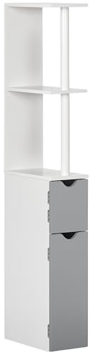 kleankin Mobiletto Bagno Salvaspazio a Colonna Bianco e Grigio