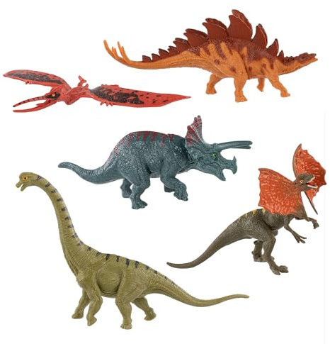 Idena 40387 - Set de Figuras de Juego, 5 Dinosaurios de plástico, Cada uno de Aprox. 15 cm, Figuras de Animales para niños a Partir de 3 años