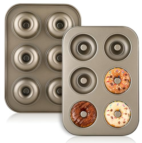 Ciambella Stampi - 2 Stampi per Ciambelle in Acciaio al Carbonio - teglia antiaderente a 6 cavità, resistente al calore da -30°C a 230°C, ideale per preparare muffin, ciambelle, biscotti e bagel