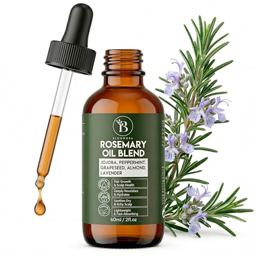 Rosmarinöl Haare – Haaröl mit Jojobaöl, Mandelöl, Pfefferminz- & Lavendelöl, Leichte Textur für Haarwachstum, Stärkung & Kopfhautpflege (60 ml / 2 fl oz)