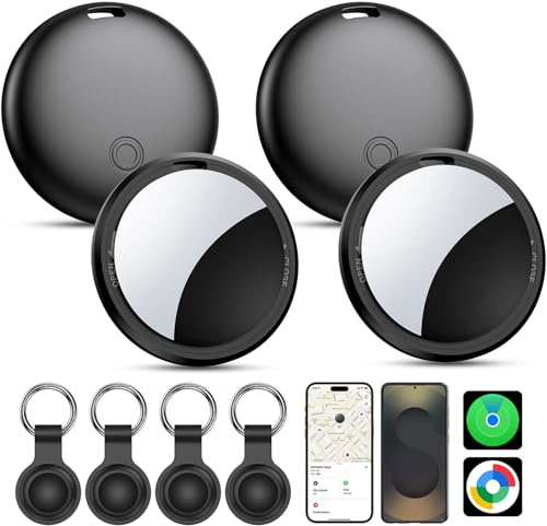 Smart Tag Android Tracker et iOS,Air Tag Traceur Lot de 4, Fonctionne avec l’app Google et Apple Localiser, Localisateurs Bluetooth pour Les Clés/Portefeuilles/Valises/Bagages (Noir)