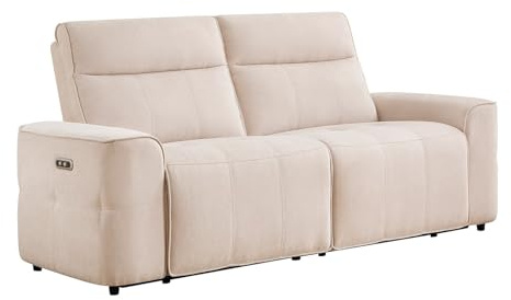 Vente-unique - Canapé 3 Places Relax électrique en Tissu Chenille Beige SCAMOCO