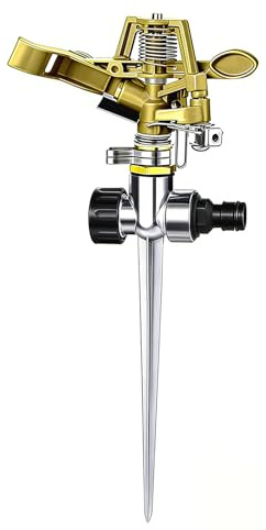Irrigatore a impulsi a 360 gradi in metallo, 3/4 pollici rotante, irrigatore automatico da giardino, pioggia a impulsi con mandrino in metallo stabile per prato e giardino sistema di irrigazione