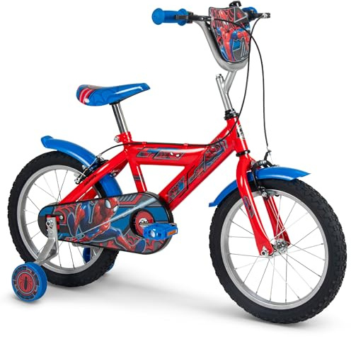 Huffy Marvel Spider-man Bike, 12, 14, 16 Kids Bike, Ages 3-9 years, Dual Calliper Brakes, Removable Stabilisers, Adjustable Seat, Red