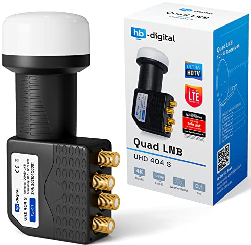 hb-digital Quad LNB (Test SEHR GUT *) LNC Kopf 4 Teilnehmer Direkt LTE Protected Satelliten Digital Sat Full HD TV 3D 4K UHD Kontakte vergoldet Wetterschutz Schwarz Black