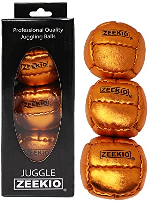 Zeekio Galaxy Juggling Balls - Metallic Series - Premium 12 Panel Genuine Leather Balls - 130g - 67mm - Pack of 3- Metallic Orange