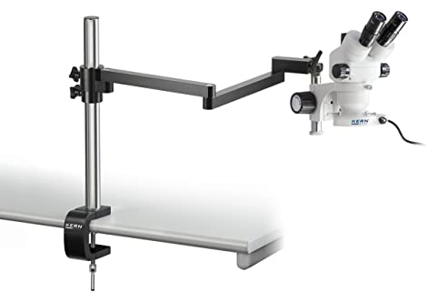 KERN Optics Stereomikroskop-Set mit Grobtriebsknopf Einstellbares Drehmoment der Handräder, Gelenkarm mit Klemme, Binocular Tubus, 0.7x - 4.5x Objektiv, 4.5W-LED-Ringlicht UK
