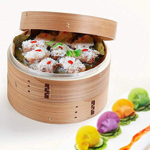 JTKDL Vaporera de bambú con Borde de Acero Inoxidable Comida Ligera Cesta de bambú for ollas de tamaño estándar Vaporera asiática