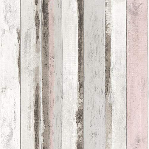 Rustic Paint Wood Grain Panel Effect Grey Blush Pink Wallpaper Cabin Wood Plank