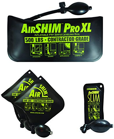 Calculated Industries 1132 AirShim Inflatable Pry Bars and Leveling Tools 4-pc Value Pack – 2 Original AirShims, 1 AirShim Pro XL, and 1 AirShim Slim | Contractor-Grade Pump Wedges | Set of 4