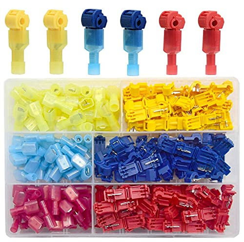Ruidee 200 Pezzi Connettori a T di Terminali per Cavi Morsetti Elettrici T Tap Connessioni Rapide Tipo T T-Tap Filo Elettrico Connettore Assortimento Kit (TXJZH)