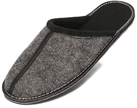 BeComfy Hommes Chaussons en Feutre Semelle en Caoutchouc Très Léger Gris Noir 40 41 42 43 44 45 46 UE