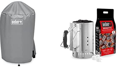 Weber 7175 - Funda para Barbacoa De Carbon, 47 X 81.3 X 61 Cm Cm + 17631 - Set Chimenea con Briquetas Encendido Blancas, INOX, 2 Kg / 6 Pastillas