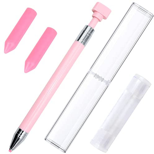 SPOKKI 2 Pcs Diamond Painting Pens with Wax, Refillable Wax Pen, Rotating Glue Point Drill Pen for Nail Art Rhinestones, Diamond Art Accessories and Tools, Quickly Pick Up Beads Gems (Pink)