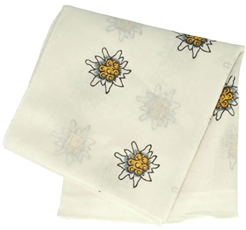 Breiter Edelweiß Trachtentuch Nickituch Trachten-Nickituch Schal Tuch aus 100% Baumwolle 50 x 50 cm – Weiß