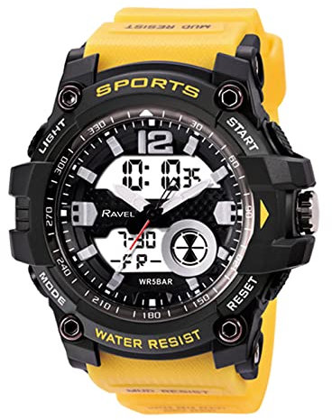 Ravel - Reloj de Cuarzo Ana-Digi para Hombre con Resistencia al Agua de 5ATM y Luz - RDT.2F - Amarillo