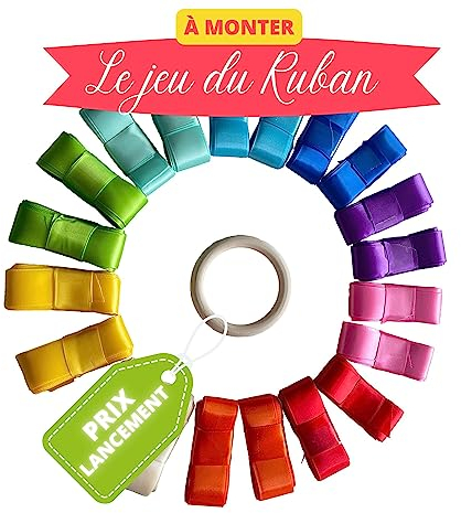 Ronde des rubans-Jeu du ruban mariage- A MONTER-Ruban satin-Cadeau mariée-Décoration fête-Bouquet de la mariée- 20 ruban-10 couleurs-Anneau Bois inclus-Idée cadeau EVJF