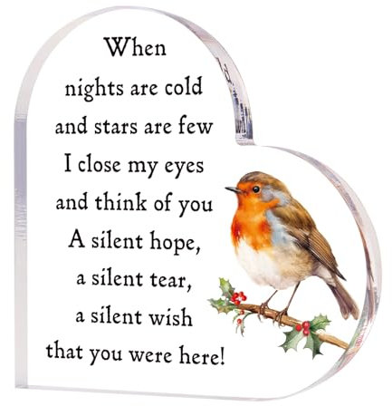Robin Memorial Gift Hearted Acrylic Plaque Remembrance Bereavement Gifts for Loss of Dad Mum Husband Grandma Keepsake Christmas Sympathy Gift