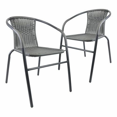 Nexos 2er Set Bistrostuhl Marseille aus Poly-Rattan Stahlgestell – Farbe: Rahmen SCHWARZ/Bespannung GRAU