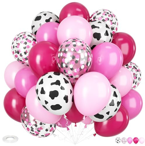 Cow Balloons, 12 Inch Cow Print Balloons Hot Pink Balloons, Cow Pink Pastel Pink and Black Confetti Balloon for Baby Girls Cowgirl Theme Birthday Baby Shower Rodeo Farm Western Party Decorations