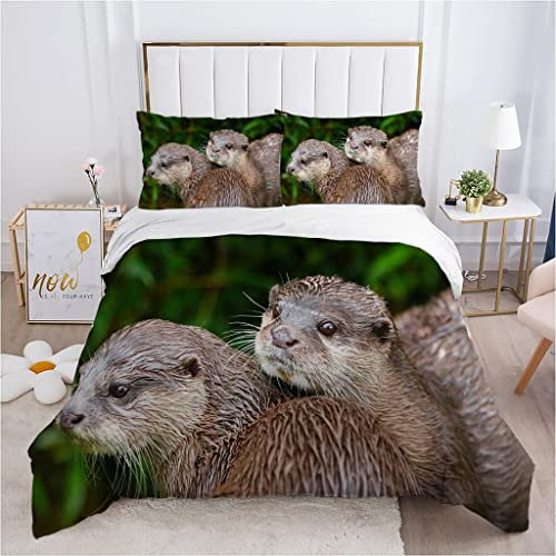 CHCHNXY Beaver Bedding Double Bed Set Soft Microfibre Duvet Cover Set With Zipper Closure,Lightweight Quilt Covers 78X78+2 Pillowcases 19X29For Kids Adults Bedroom Decor