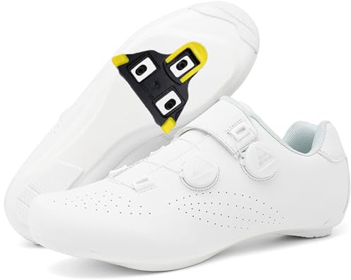 PENXZT Scarpe da Ciclismo da Uomo Compatibili con Peloton &Look Arc Delta Scarpe da Bicicletta MTB Unisex,Bianca,42 EU