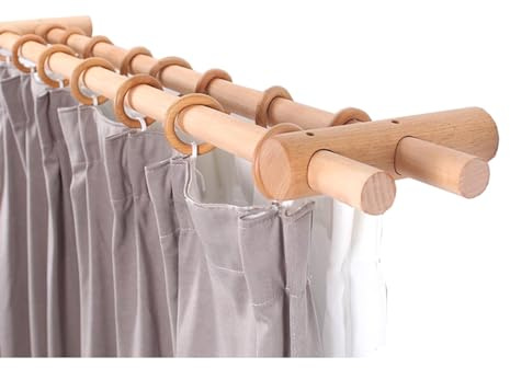 YPAPBHT Tringle à Rideau en Bois Massif, Tige Romaine épaissie for éviter la déformation, Tige Simple et Double, Accessoires de Perforation et d'installation en Option(130CM,Double Pole)